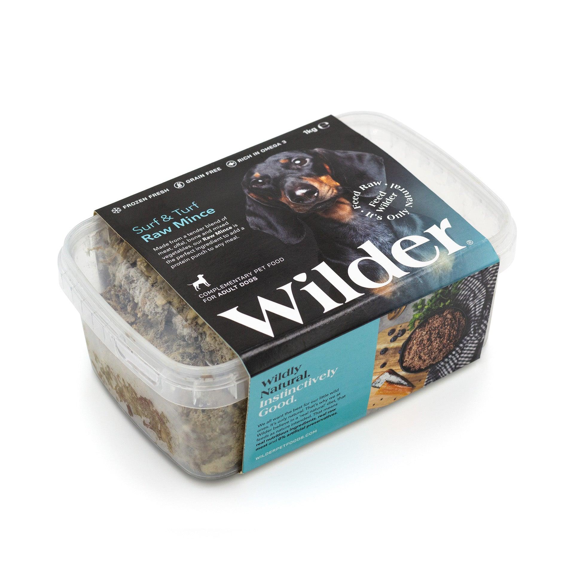 Wilder Surf and Turf Raw Mince 1kg Pack blue label fish recipe