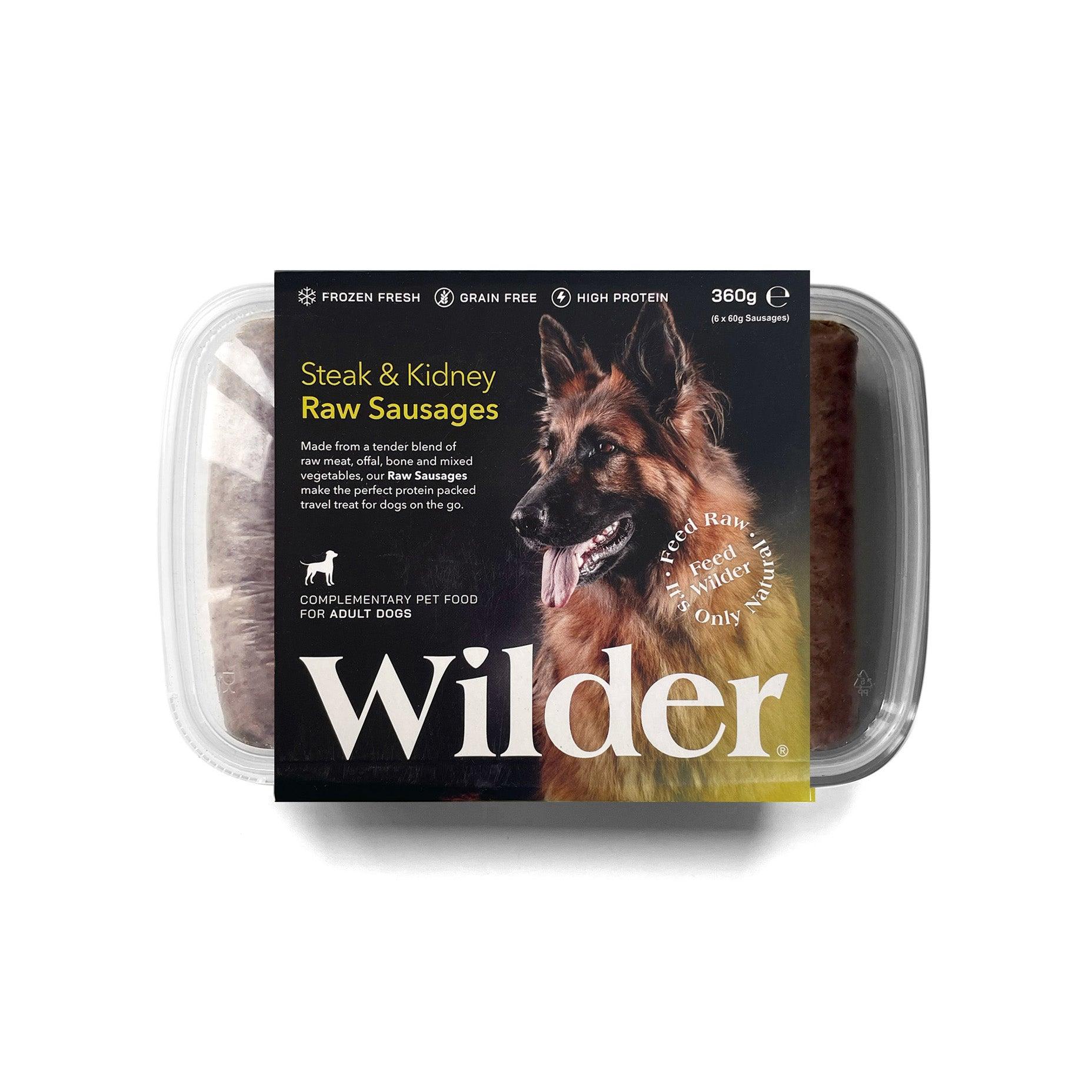 Wilder Steak & Kidney Raw Sausages 360g Pack Yellow Label